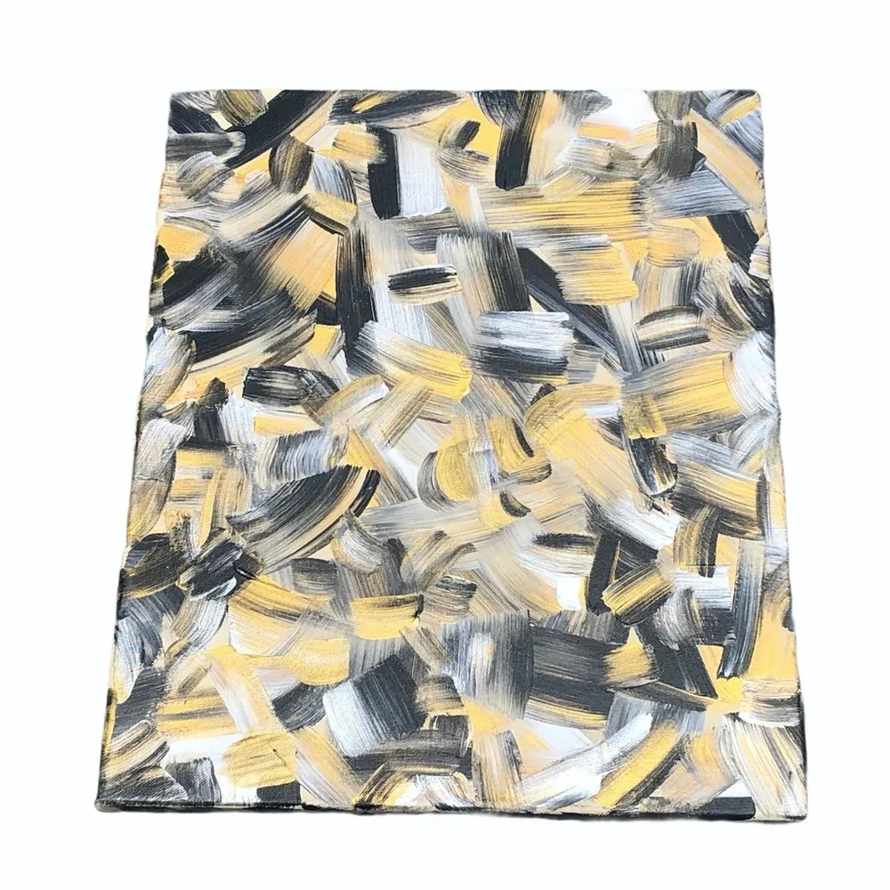 HANDCRAFTED BLACK/GOLD/SILVER/CREAM ABSTRACT ART
